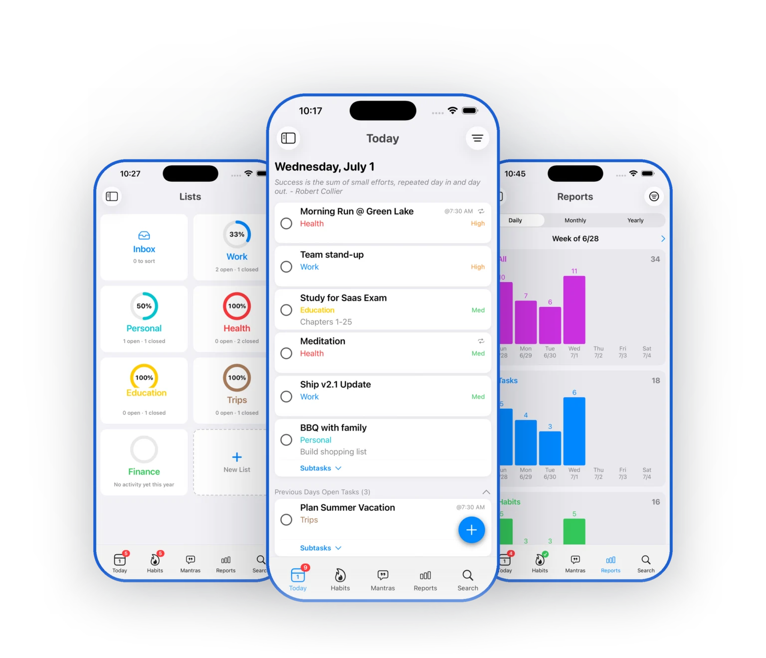 PathDay on iPhone showing Today, Categories, and Reports