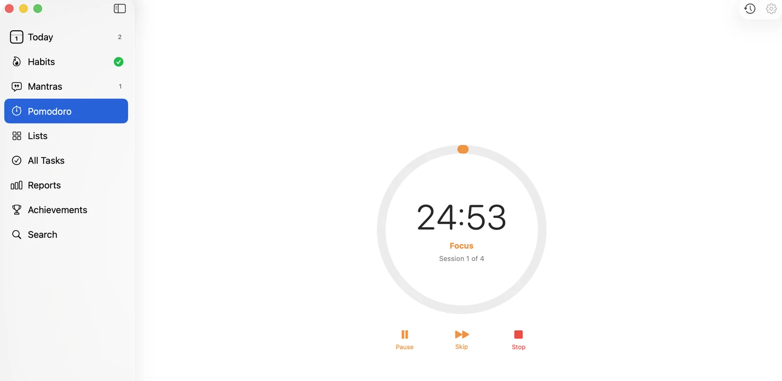 PathDay on Mac showing the Pomodoro timer